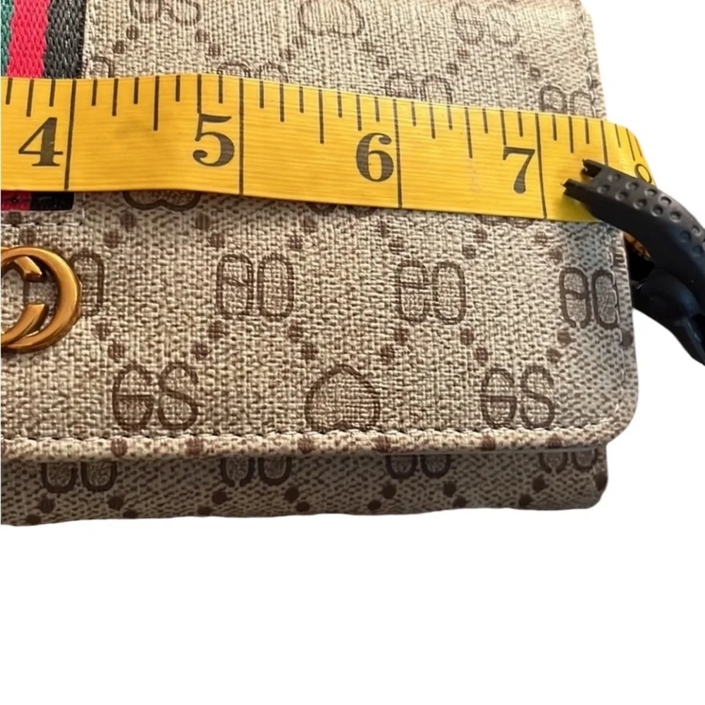 Double G mobile phone wallet or clutch faux leather w/ canvas stripe